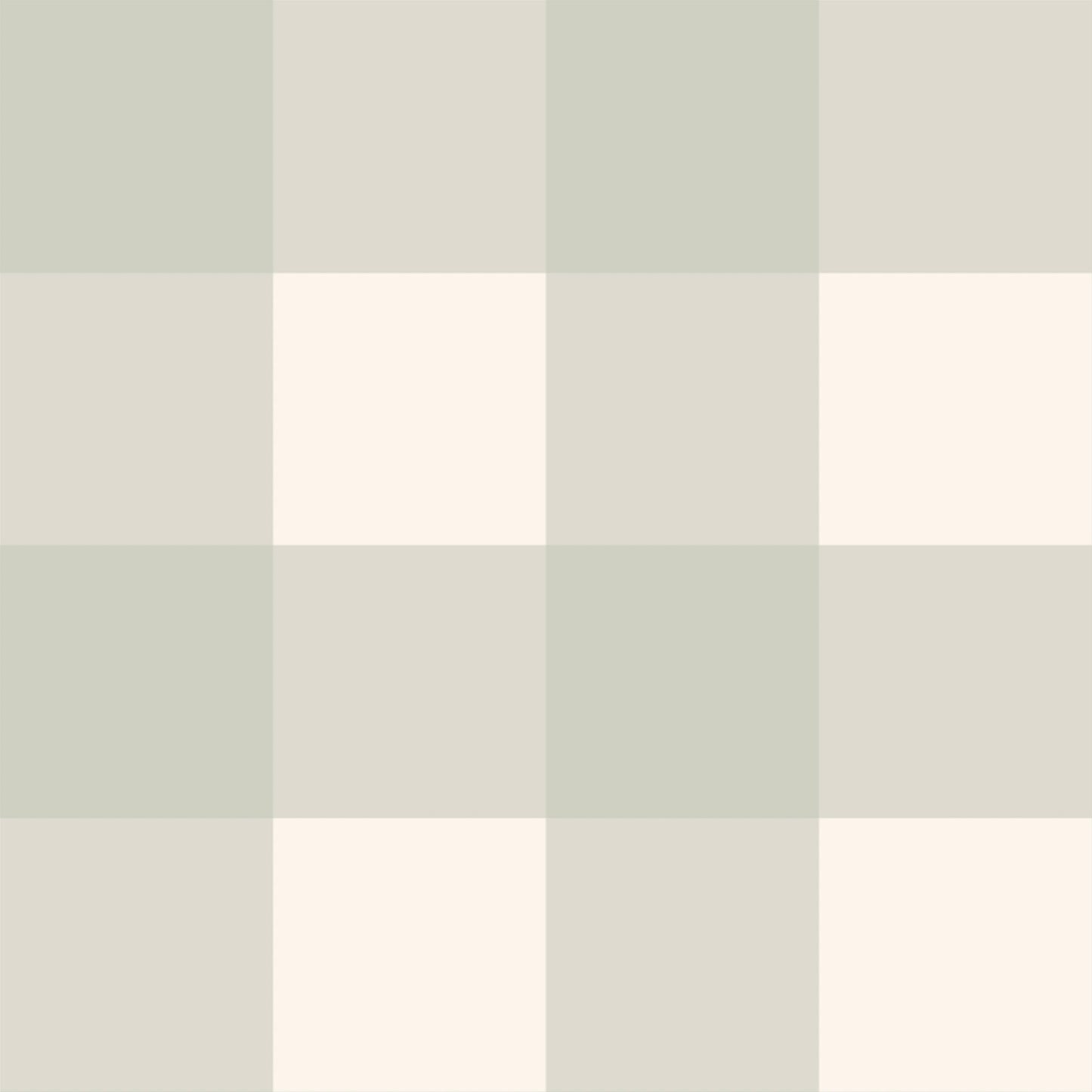 Matuu Moss Green Gingham wallpaper – large hand-painted green check pattern on a soft cream background