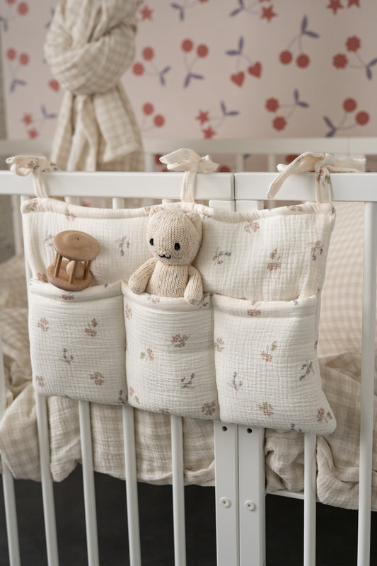 Cream Tiny Flowers – Bed Pocket / Bed Organizer