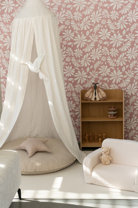 Matuu Sage Picnic Checked canopy styled with soft cushion – cozy reading or play corner