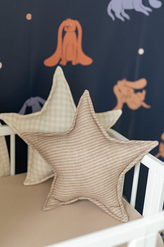 Beige Fine Stripes - Star Pillow