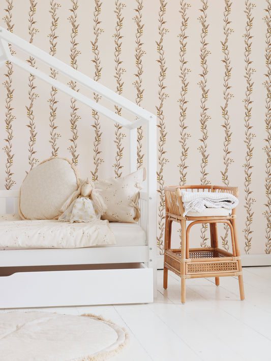 Brown Leaf Garland on Cream - wallpaper