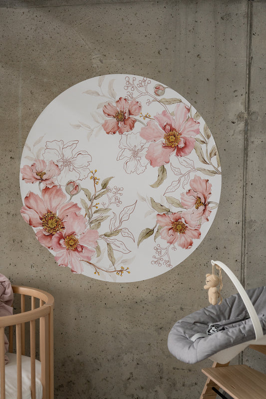 Close-up of blush and beige watercolor floral decal