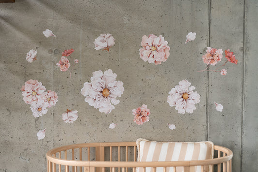 Soft watercolor flower wall stickers in girls' room decor