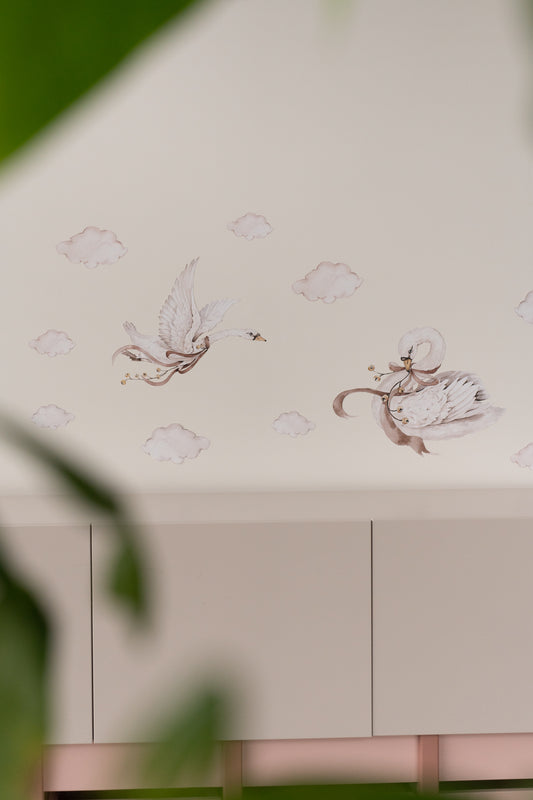 Elegant Matuu swan decal – watercolor detail for calm baby spaces