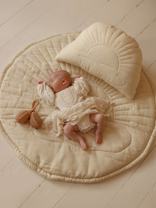 Crème Zon linnen baby speelmat - linnen boxkleed