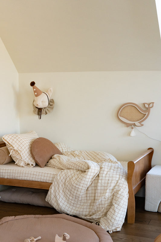 Brown checked on cream - Fitted Sheet