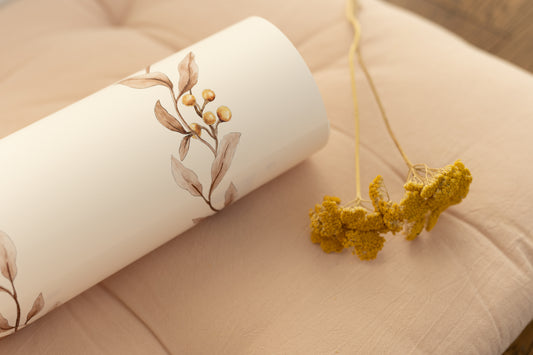 Close-up of Brown Leaf Garland on White wallpaper by Matuu, delicate botanical leaf garland pattern