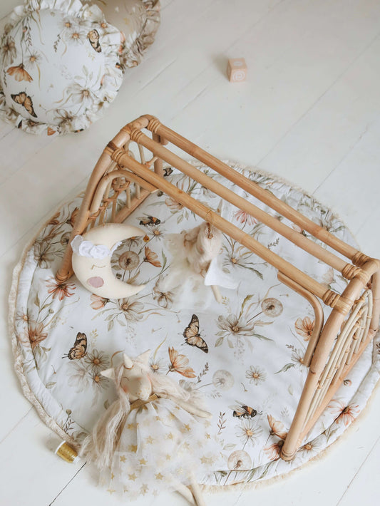 Boxkleed / Speelkleed - gouden weide bloemen op wit en grijs | Matuu