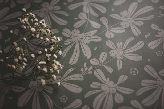 Close-up of Green Barberries non-woven wallpaper botanical design
