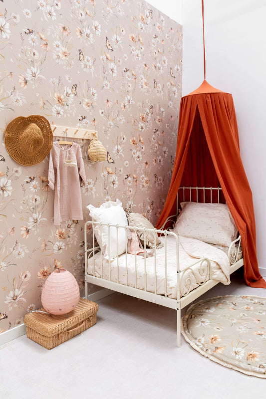 Ronde Boxkleed / Speelkleed - gouden weide bloemen op karamel | Matuu