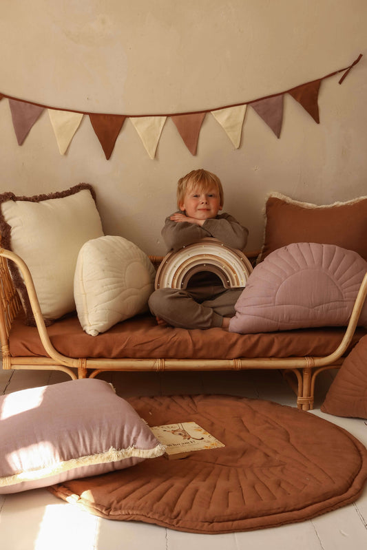 Retro roze, creme, bruin, lila - Quatro linnen warme slinger