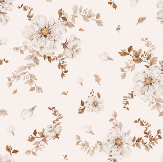 Detail shot of Wild Roses on Cream wallpaper featuring hand-painted floral design
