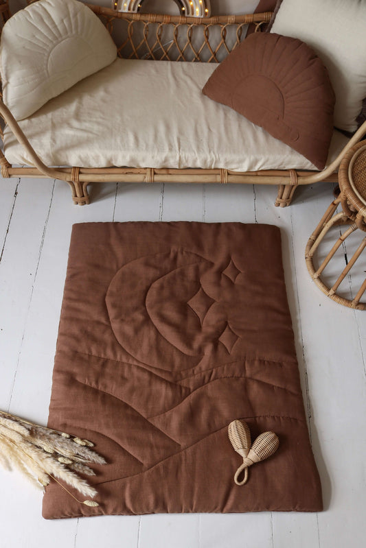 Matuu - Brown moon linen baby play mat - linen boxkleed