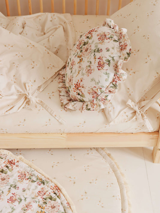 Matuu - Ecru small flowers - fitted sheet, hoeslaken