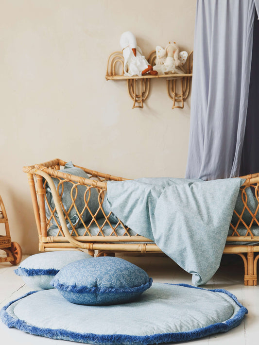 Baby speelkleed, rond boxkleed - Blauw & marine barbessen | Matuu