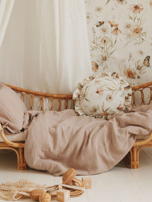 Beddengoed set | Dekbedovertrek and kussensloop - Beige mousseline linnen look | Matuu