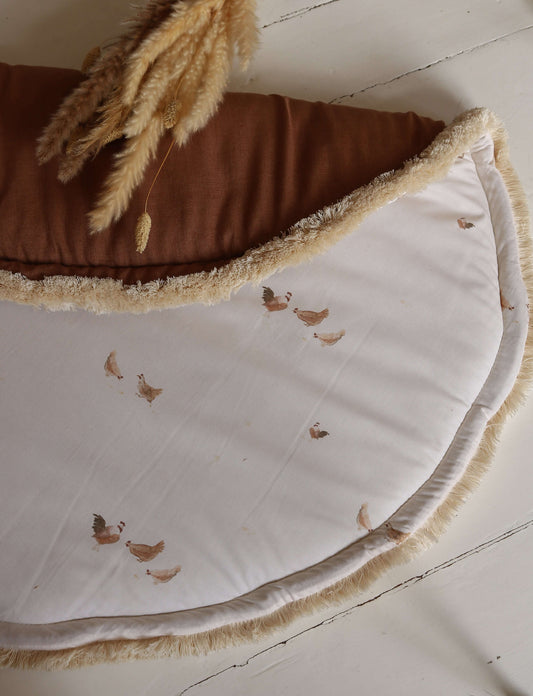 Rond boxkleed / speelkleed - Delicaat retro kippen patroon | Matuu