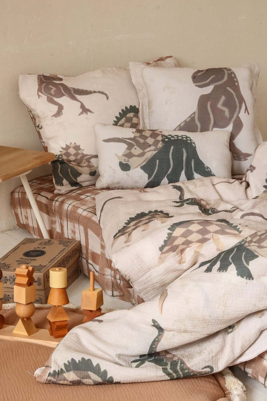 Mousseline Kussen - Retro dino T-Rex | Matuu