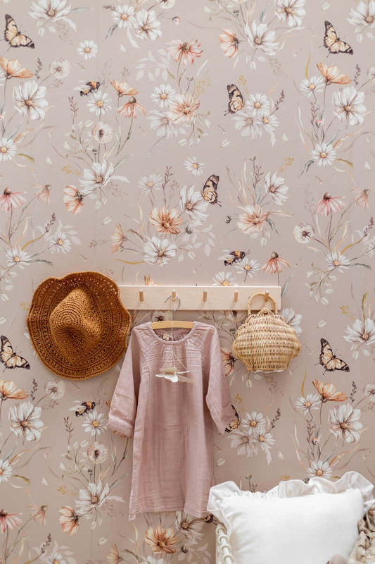 Matuu Golden Meadow on Caramel wallpaper layout showing large repeat pattern for bold design.