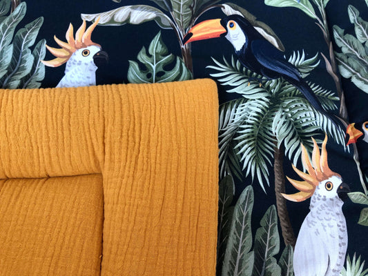 Matuu - THE TROPICAL FOREST & mustard - box rug (boxkleed), quilt baby blanket,play mat
