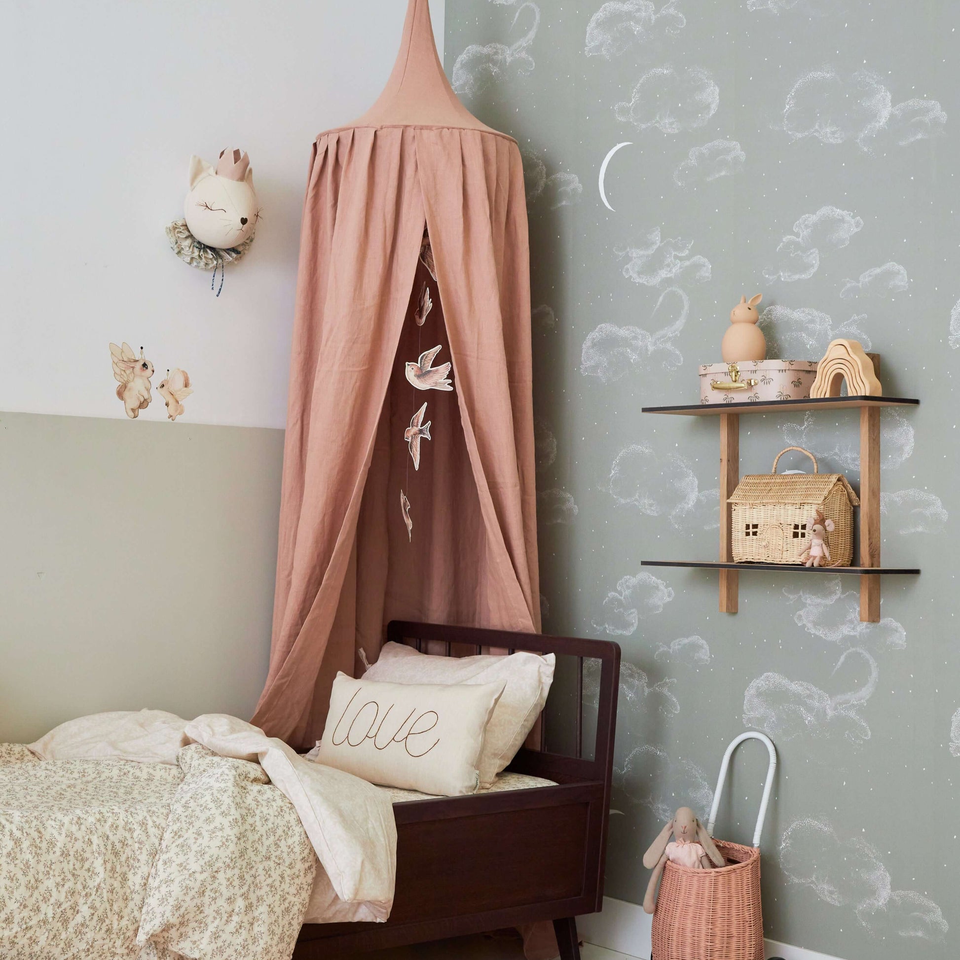 Matuu Retro Pink Linen Bed Canopy – Soft Boho Canopy for Nursery