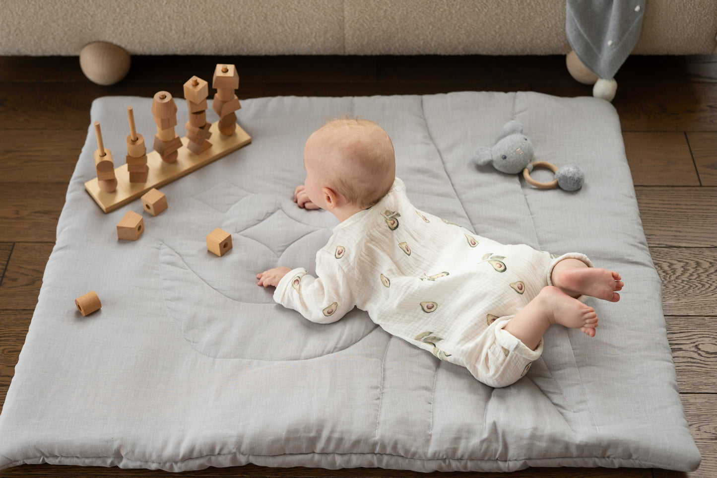 Lichtgrijs maan linnen baby speelmat - linnen boxkleed