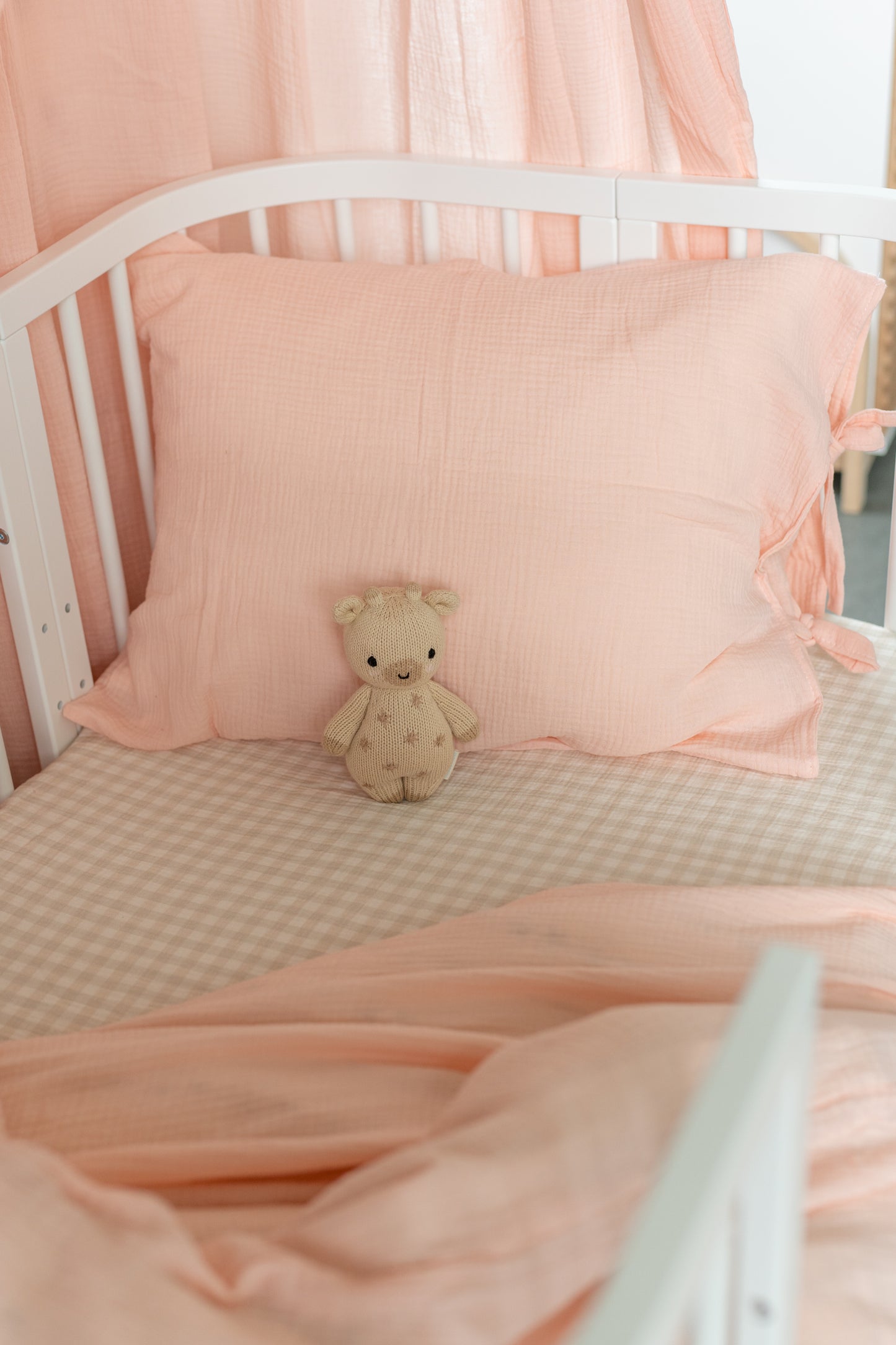 Beige & Sage Gingham – Muslin Fitted Sheet