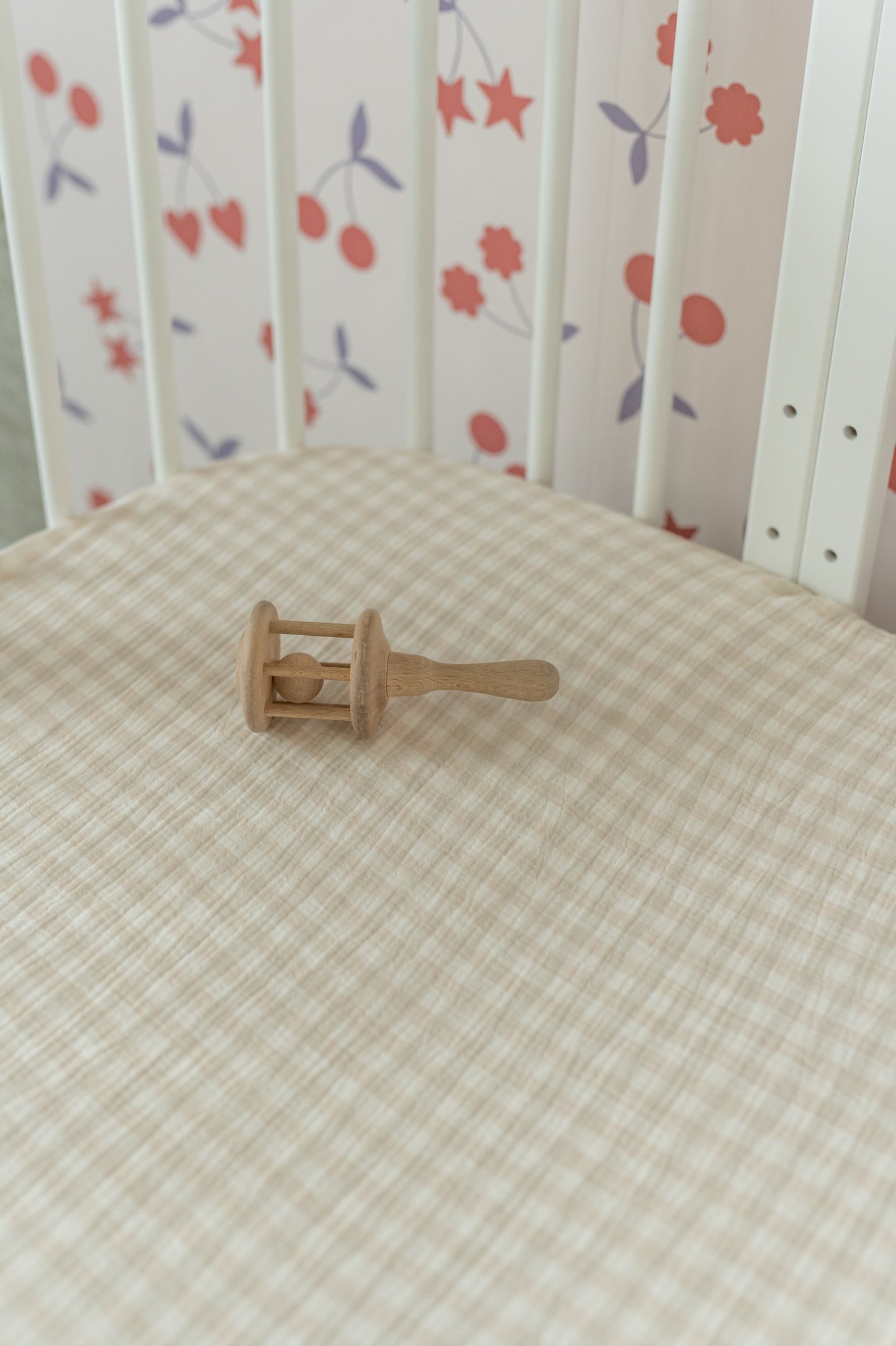 Beige & Sage Gingham – Muslin Fitted Sheet