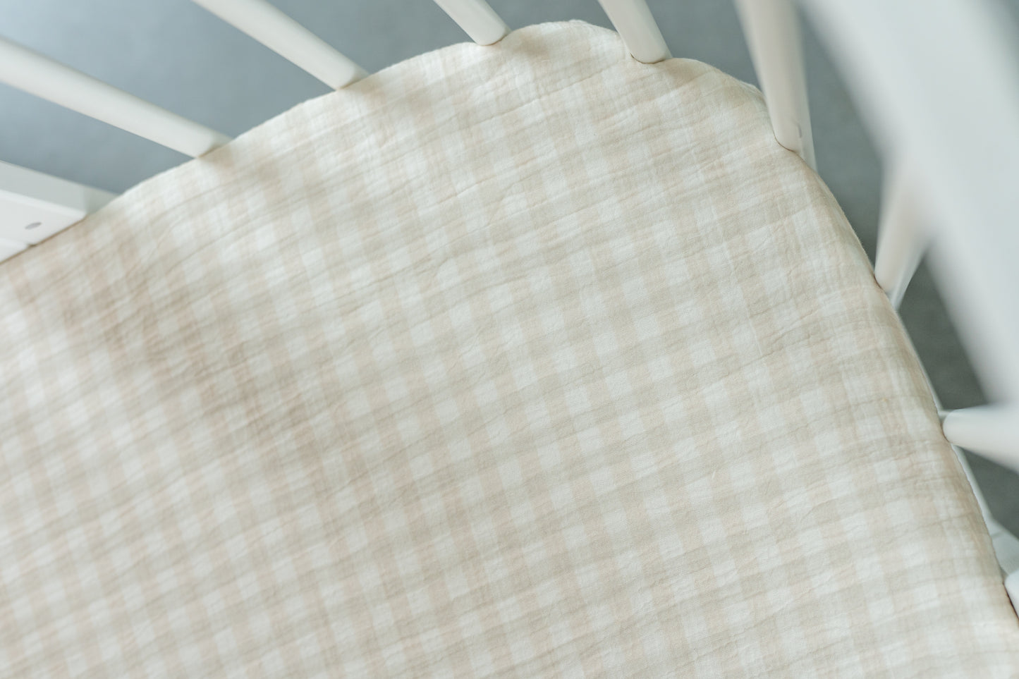 Beige & Sage Gingham – Muslin Fitted Sheet