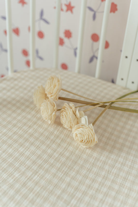 Beige & Sage Gingham – Muslin Fitted Sheet