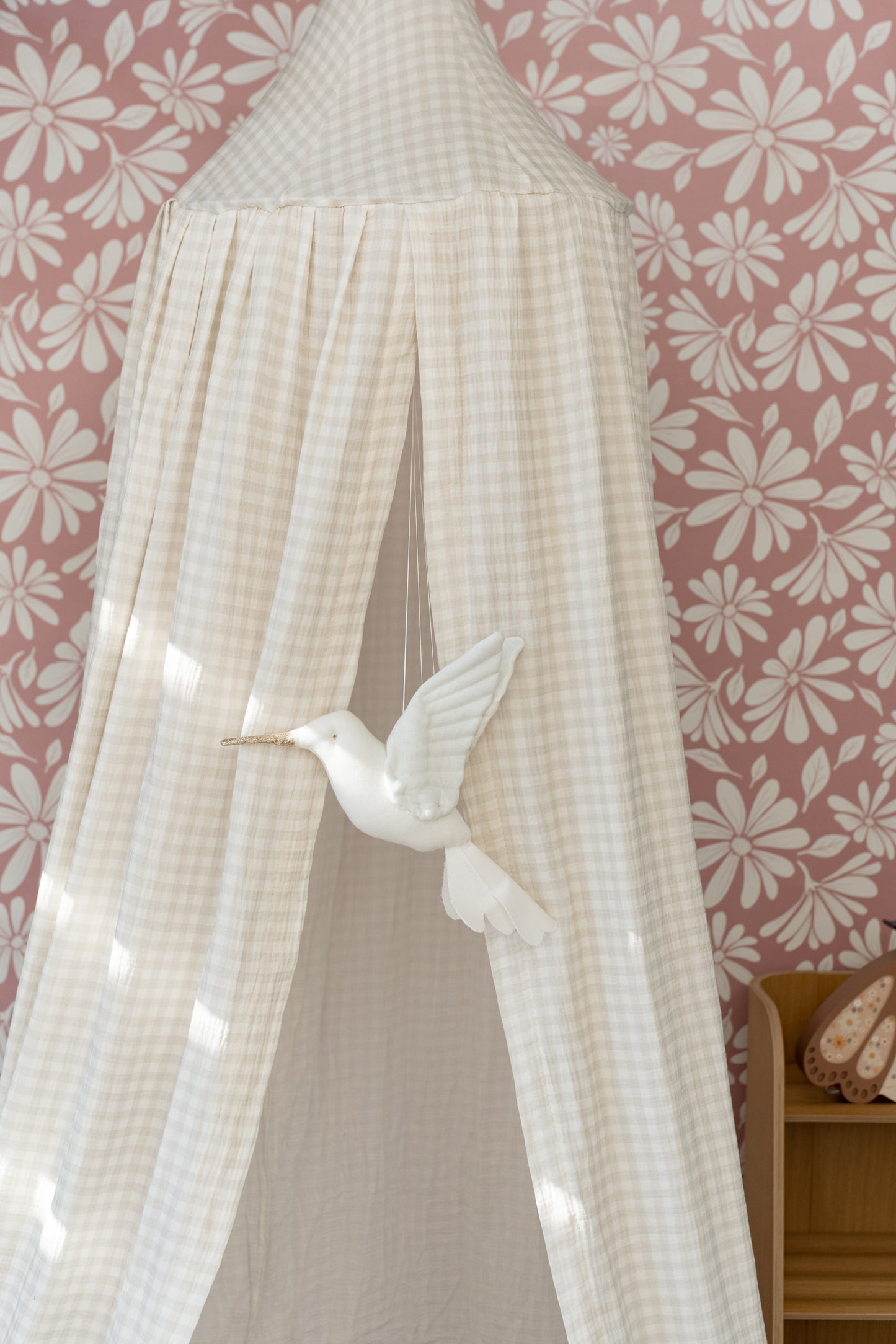 Matuu Sage Picnic Checked canopy tied with ribbons – decorative fabric canopy for kids