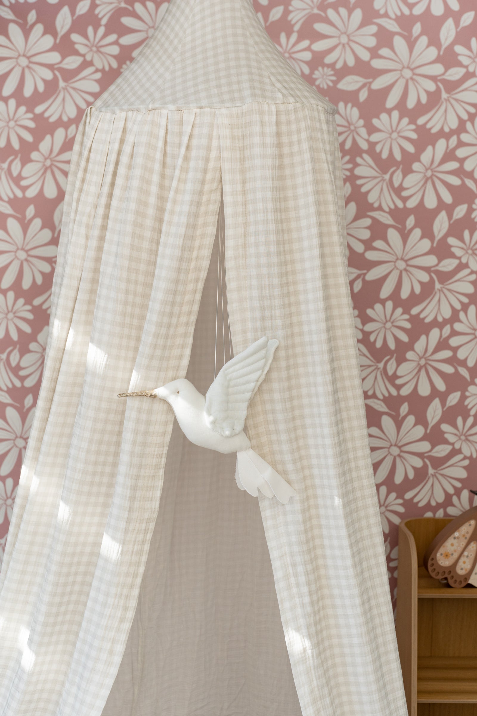 Matuu Sage Picnic Checked canopy tied with ribbons – decorative fabric canopy for kids