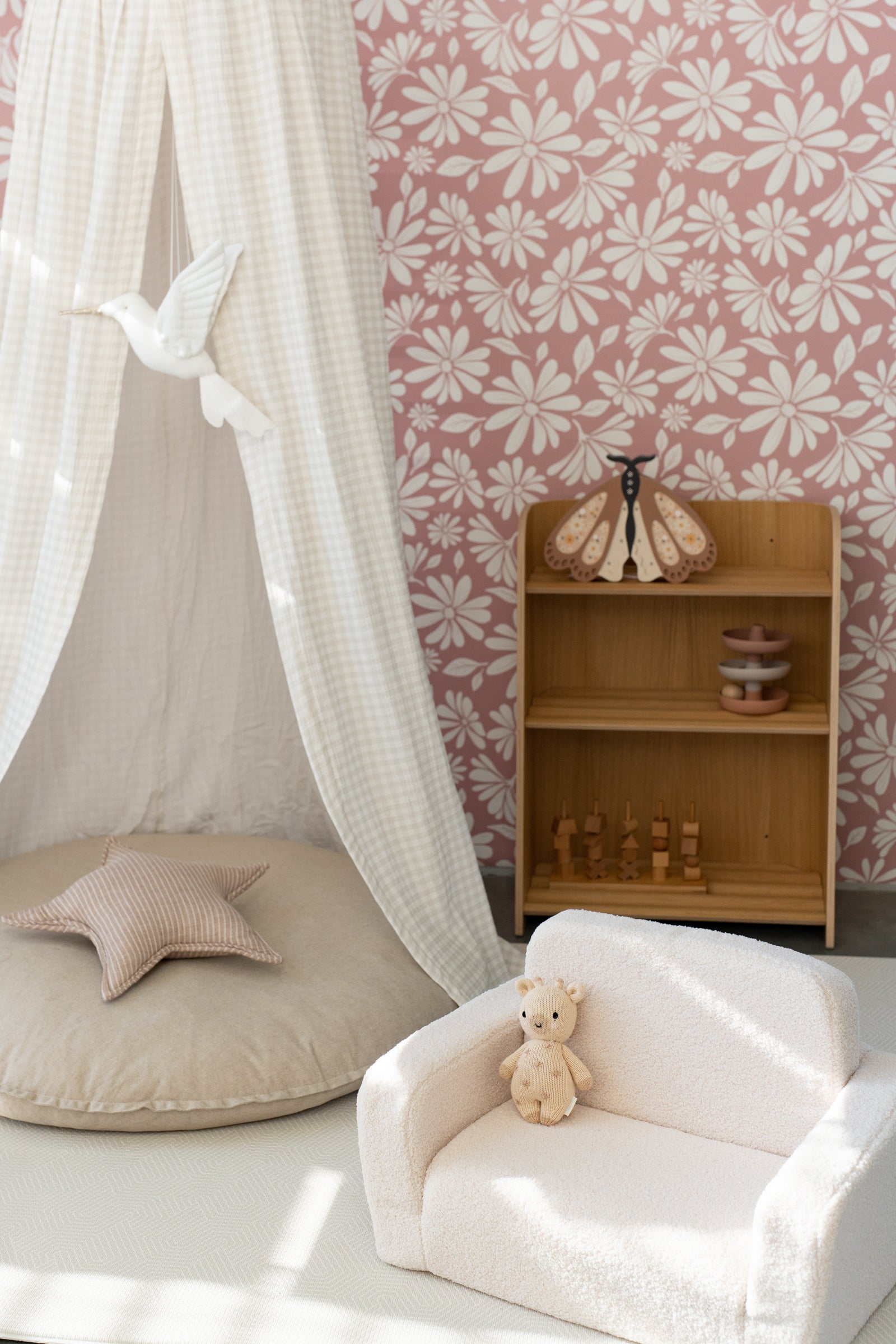 Matuu Sage Picnic Checked canopy in a nursery – handmade canopy for baby and toddler