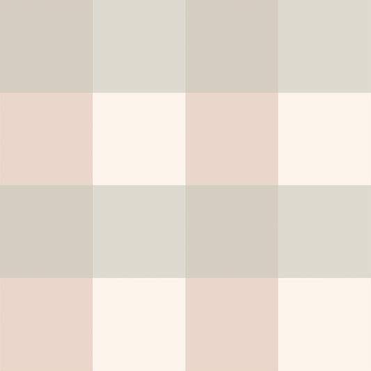 Beige and sage gingham wallpaper by Matuu – soft checkered pattern in neutral earthy tones, perfect for kids’ rooms and nurseries
