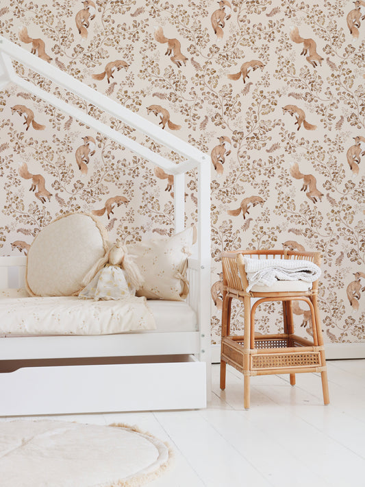 Playful foxes on beige - wallpaper