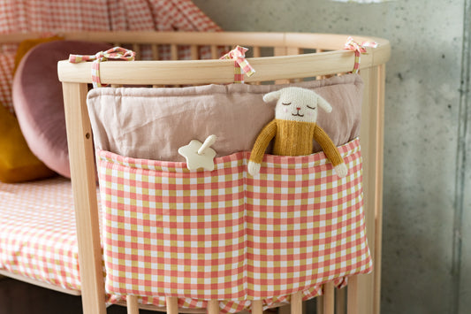 Peachy Gingham - bed pocket organizer