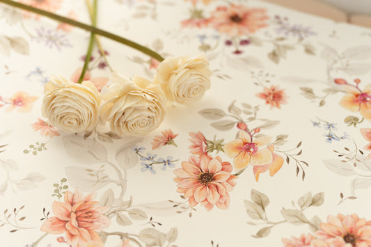 Delicate Matuu Wild floral print, detailed pattern on white premium wallpaper