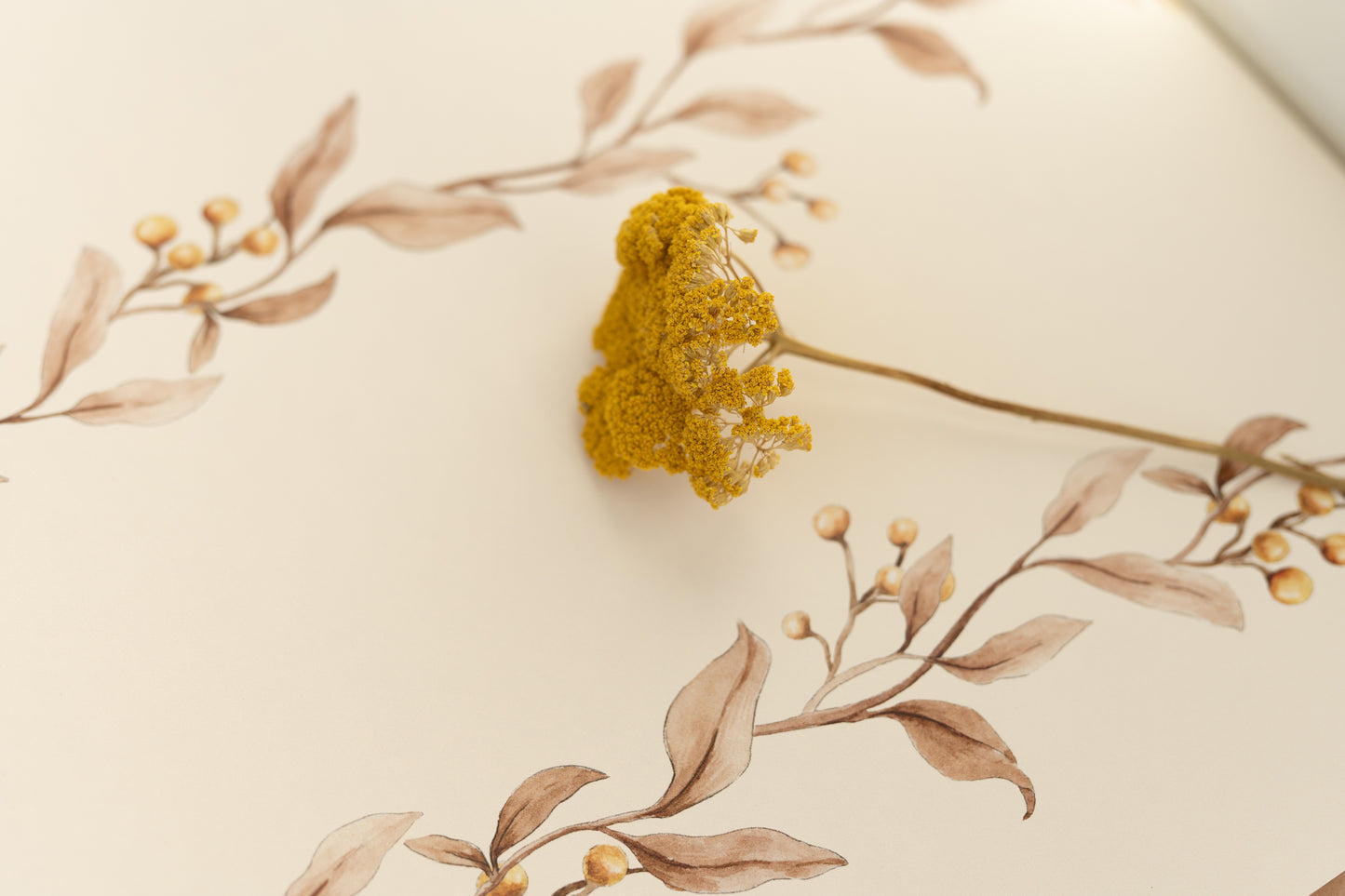 Brown Leaf Garland on Cream -  wallpaper