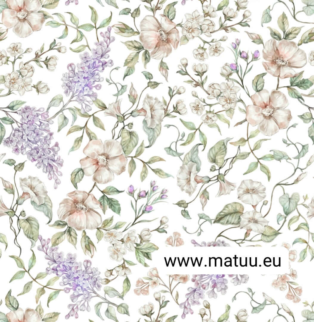 Behang - May garden - romantische meituin bloemen op wit | Matuu