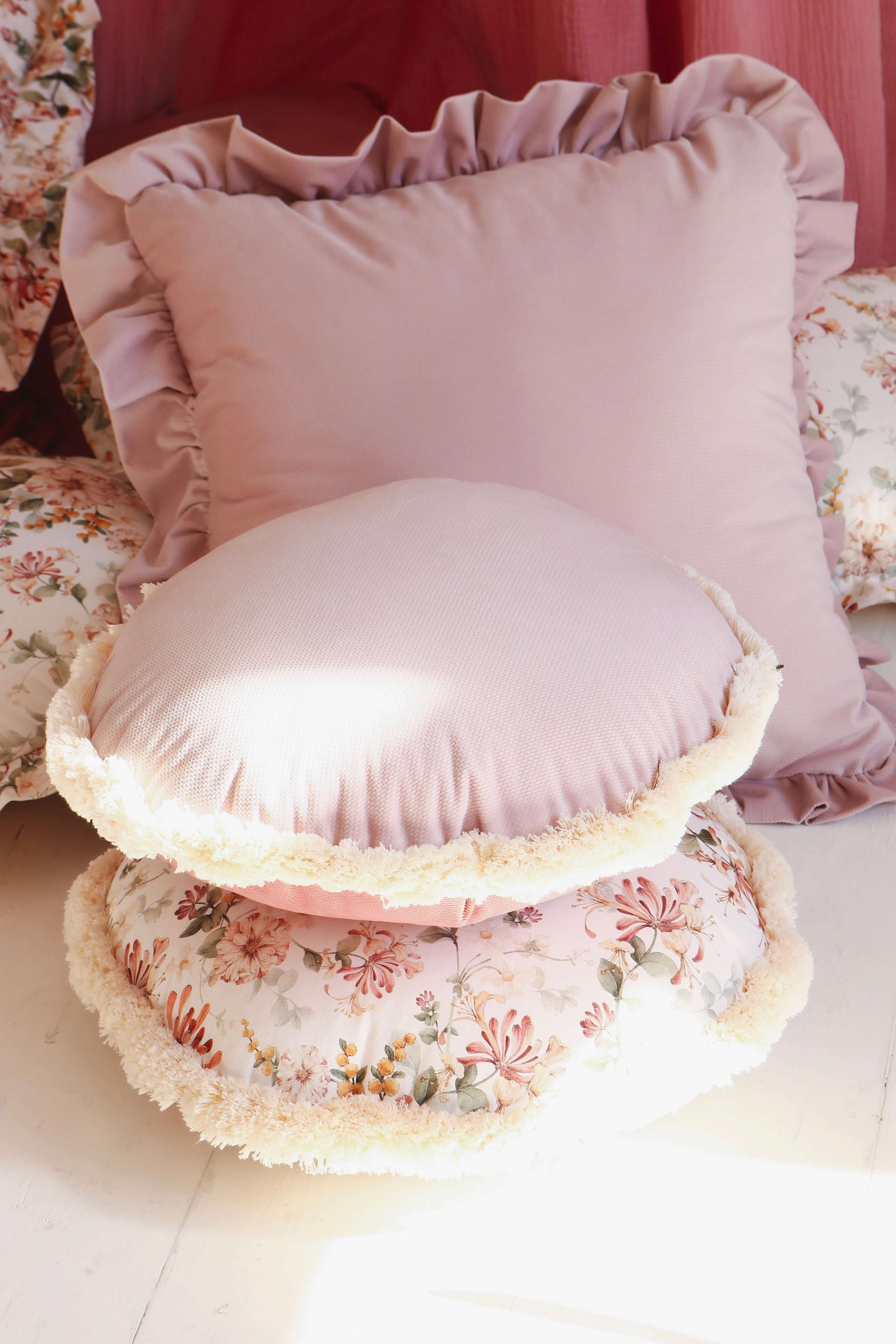 Matuu - Dusty pink &marsala - round velvet pillow