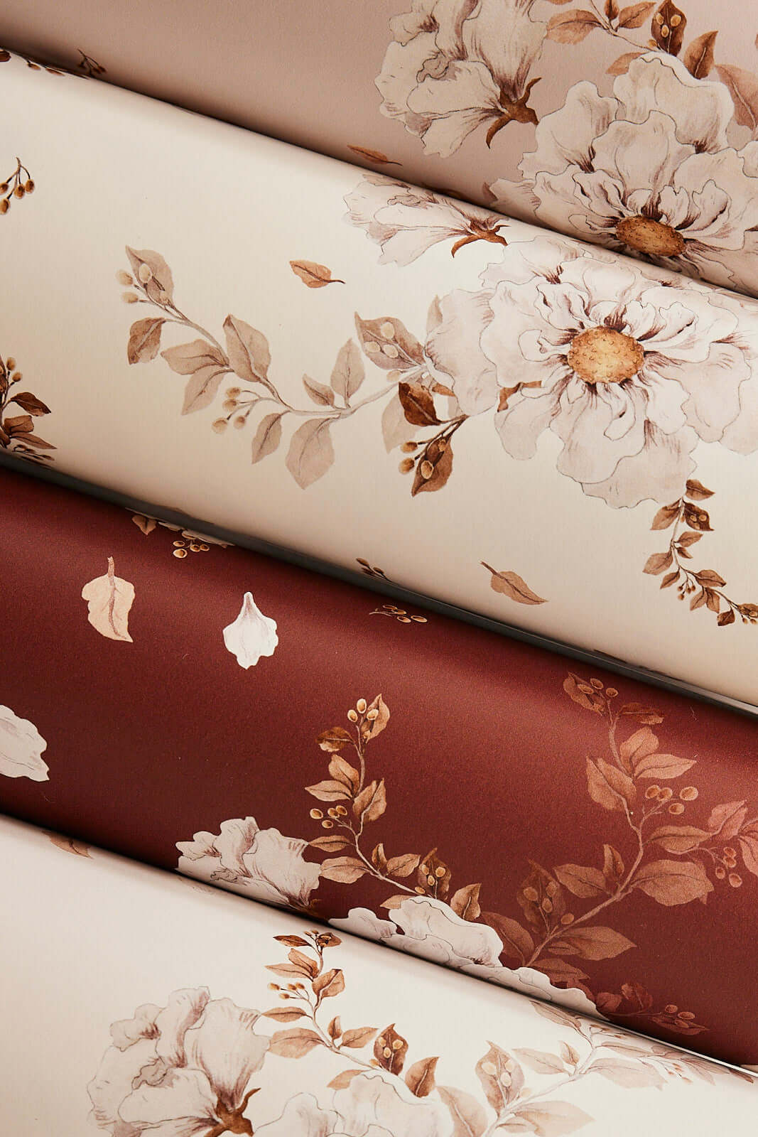 Wild Roses on red-brown - floral wallpaper