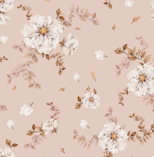 Wild roses on dusty pink - floral wallpaper
